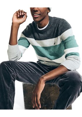 Sustainably Crafted Striped Textured Crew Neck Sweater