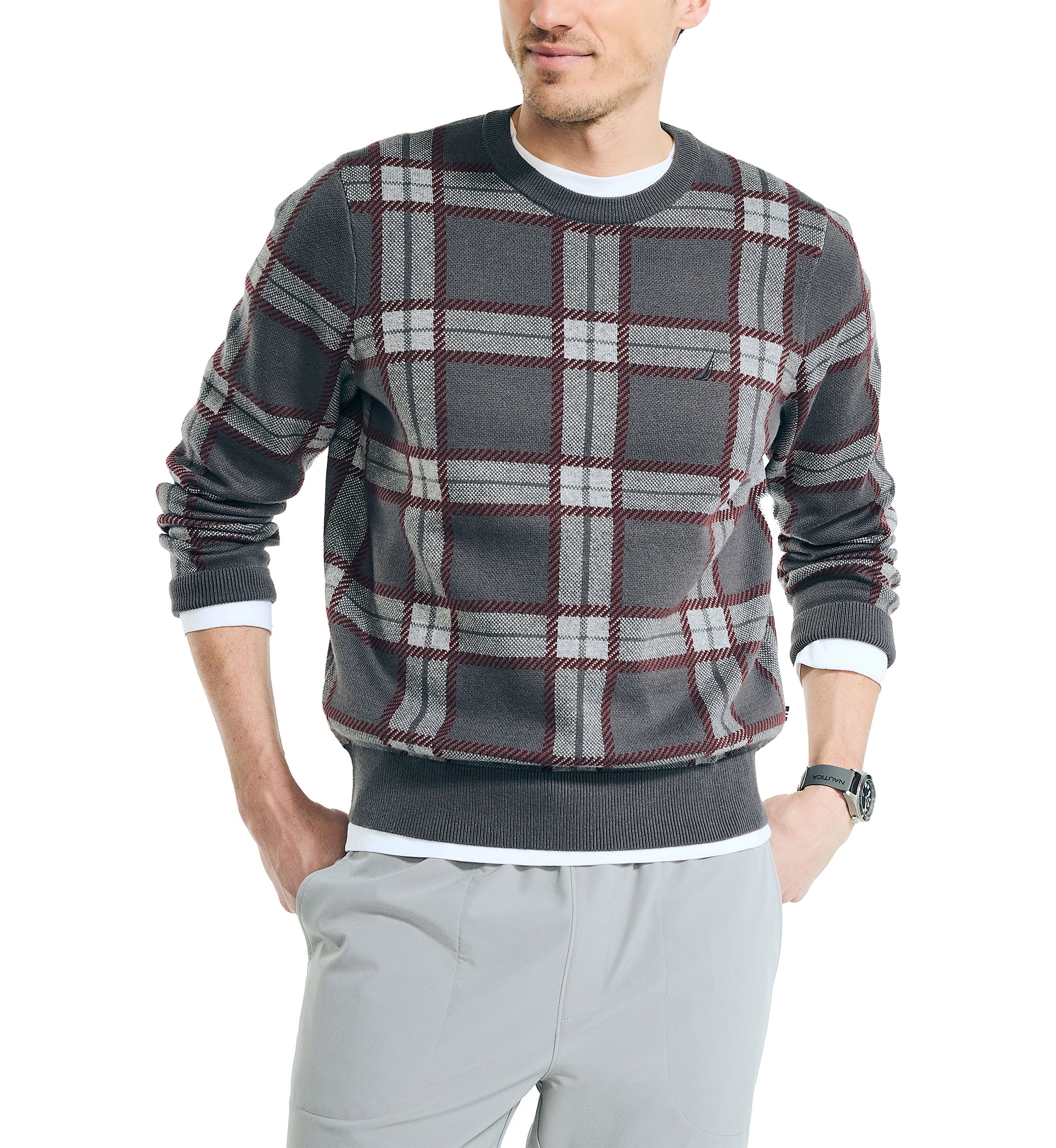 Navtech Plaid Jacquard Crew Neck Sweater