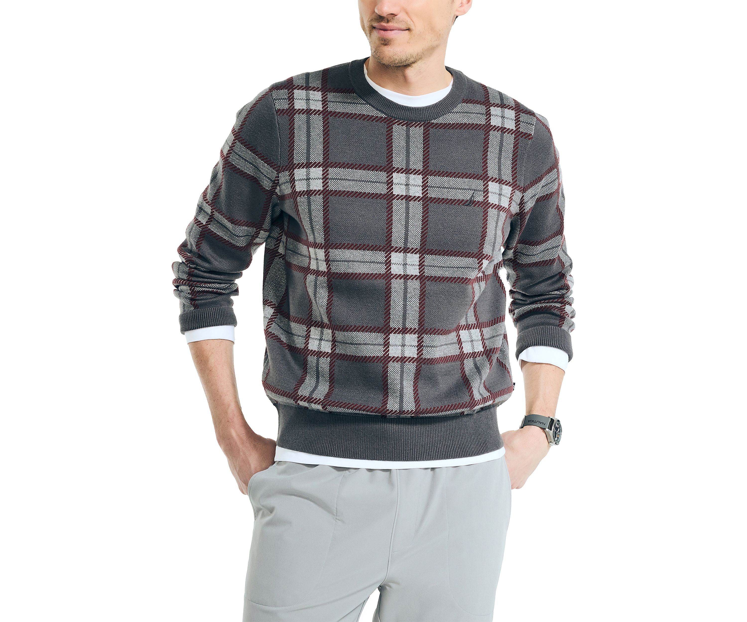 Navtech Plaid Jacquard Crew Neck Sweater