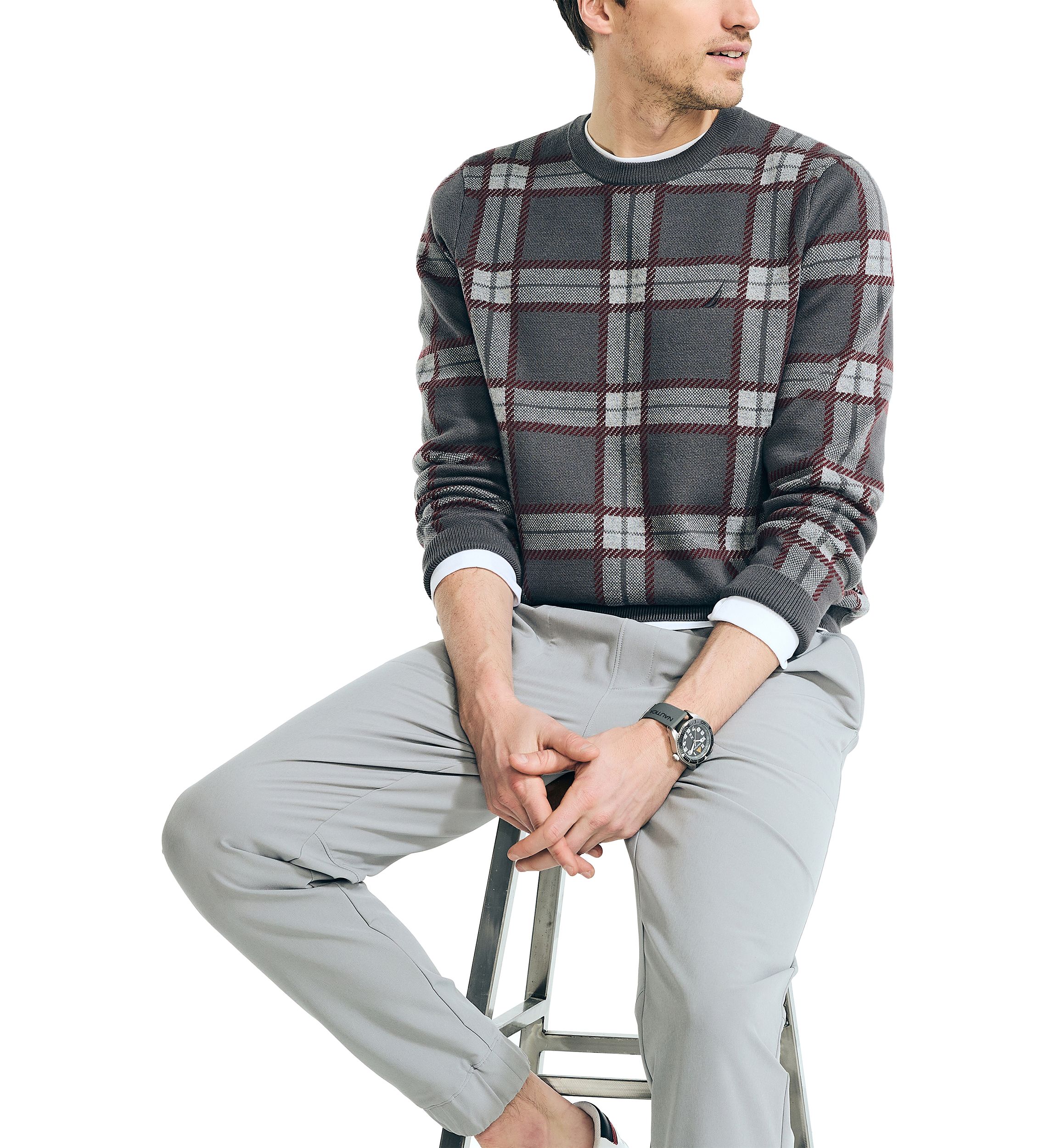 Navtech Plaid Jacquard Crew Neck Sweater