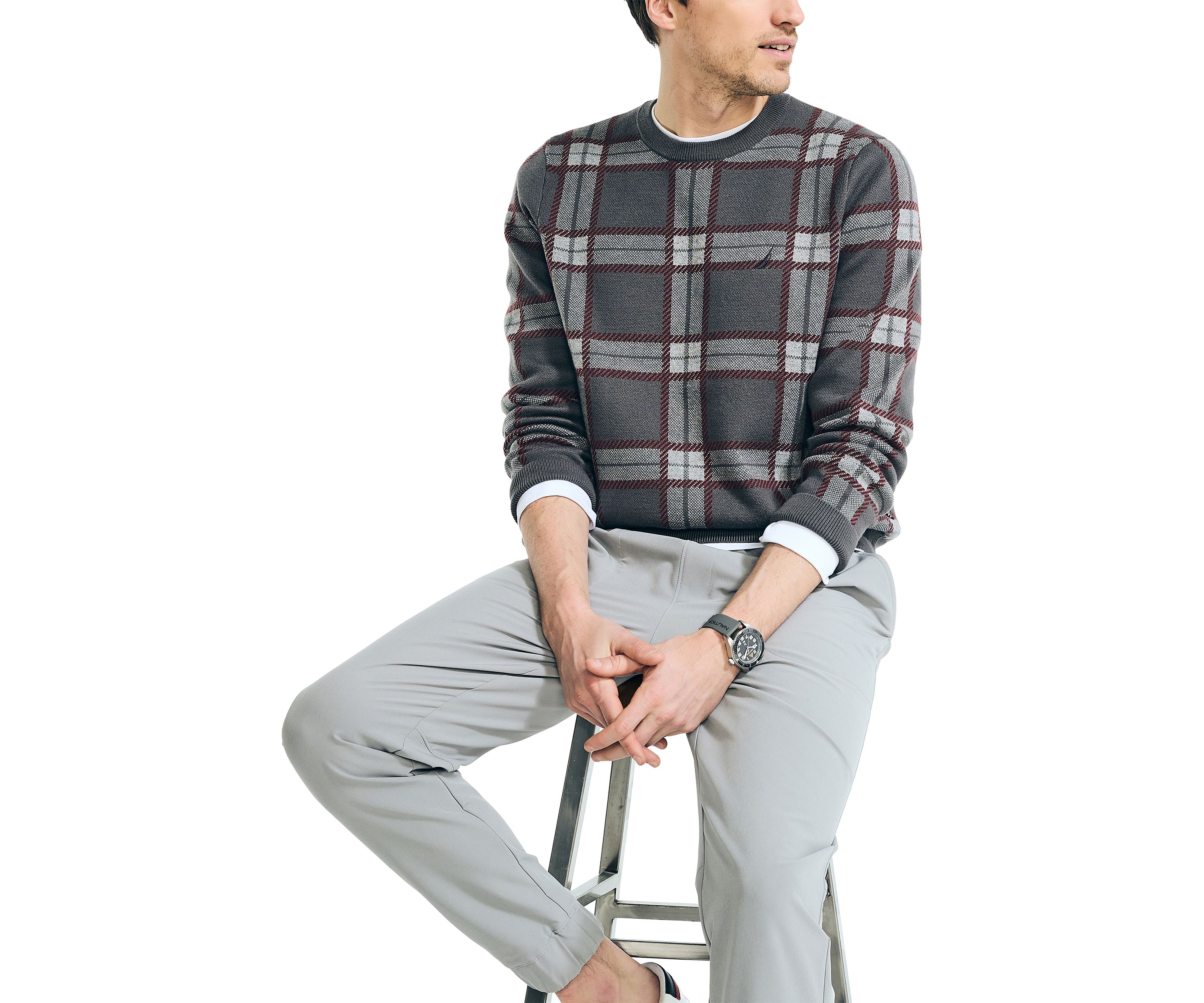Navtech Plaid Jacquard Crew Neck Sweater