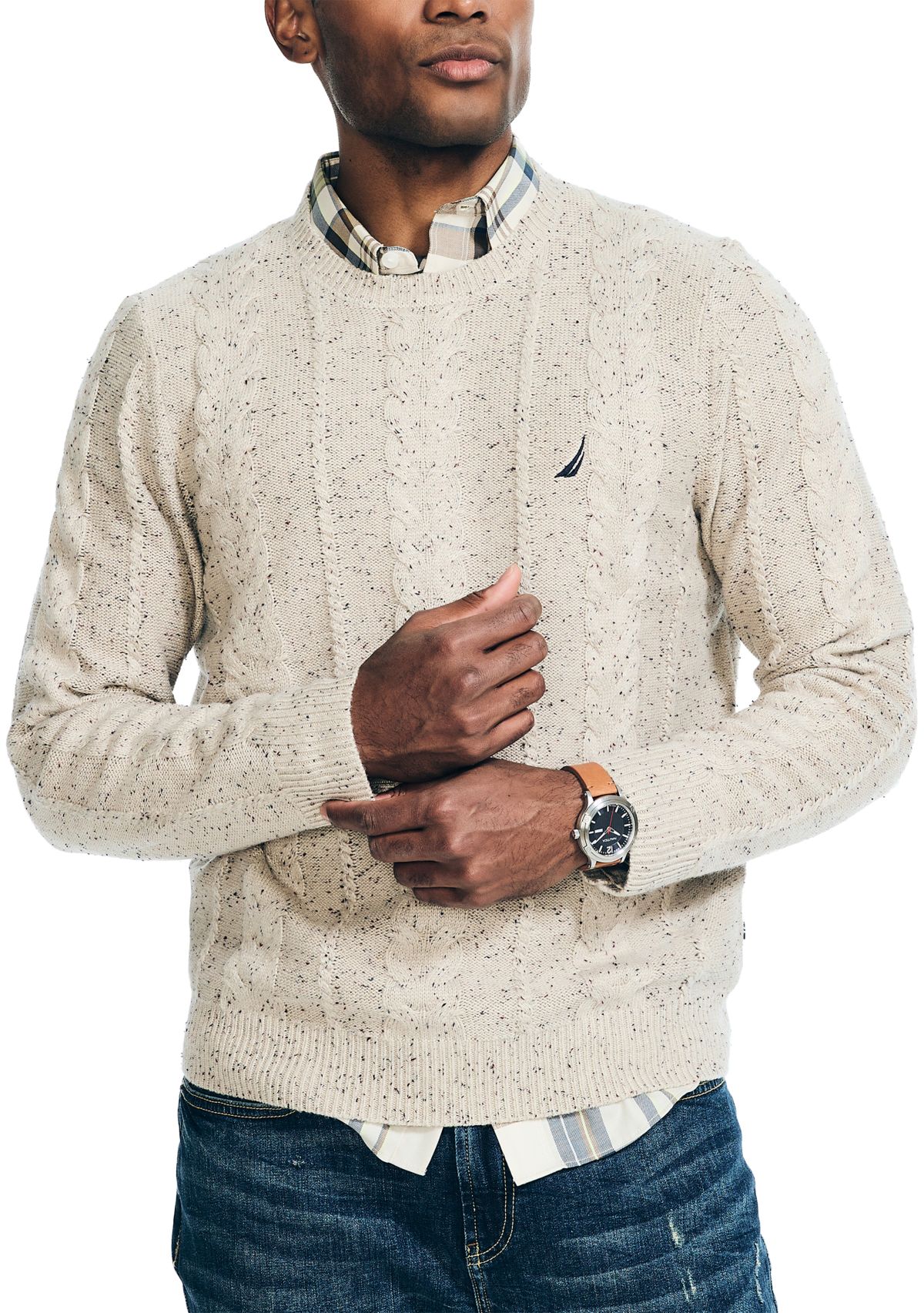 Sustainably Crafted Cable Knit Crew Neck Sweater