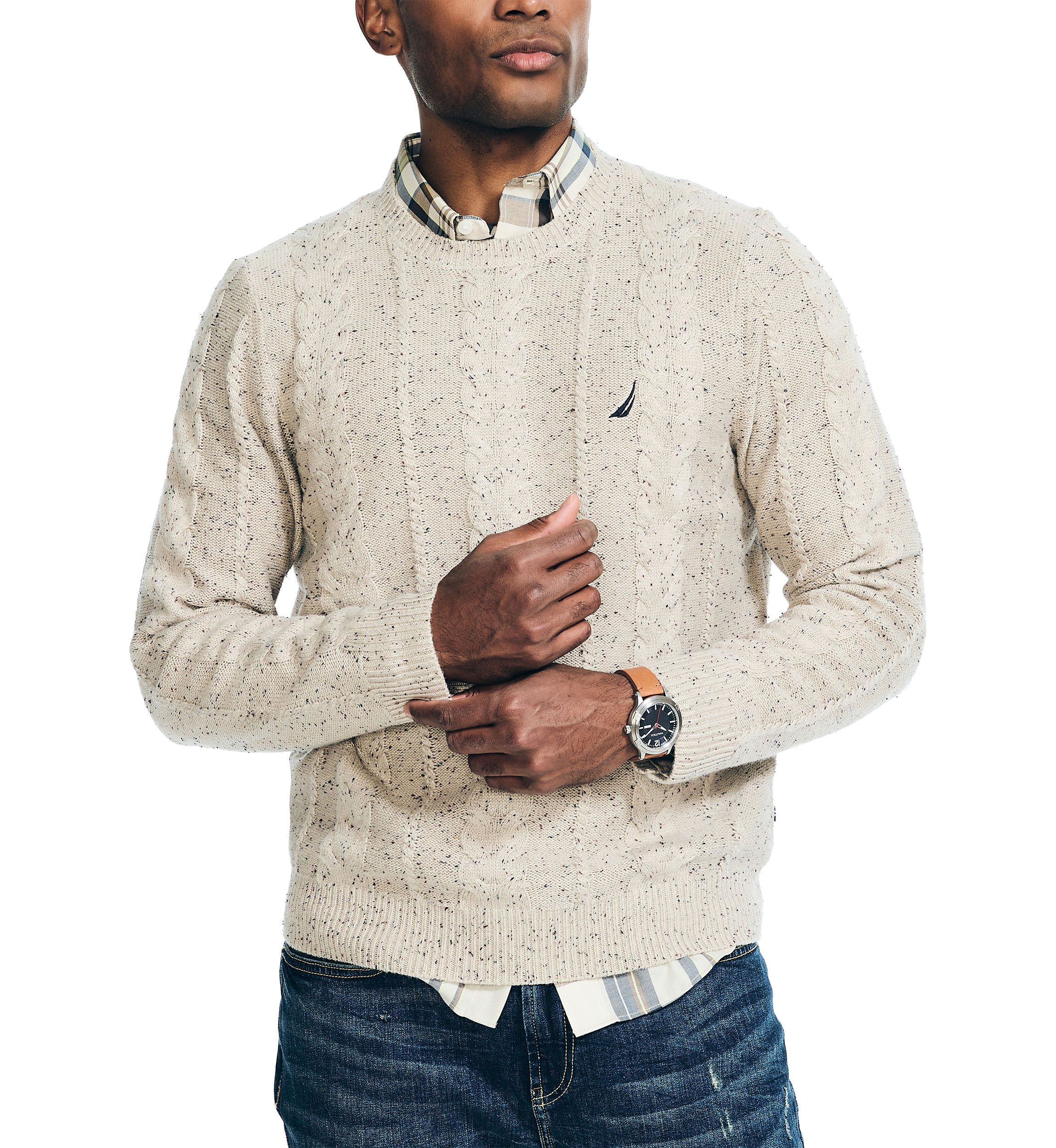 Sustainably Crafted Cable Knit Crew Neck Sweater