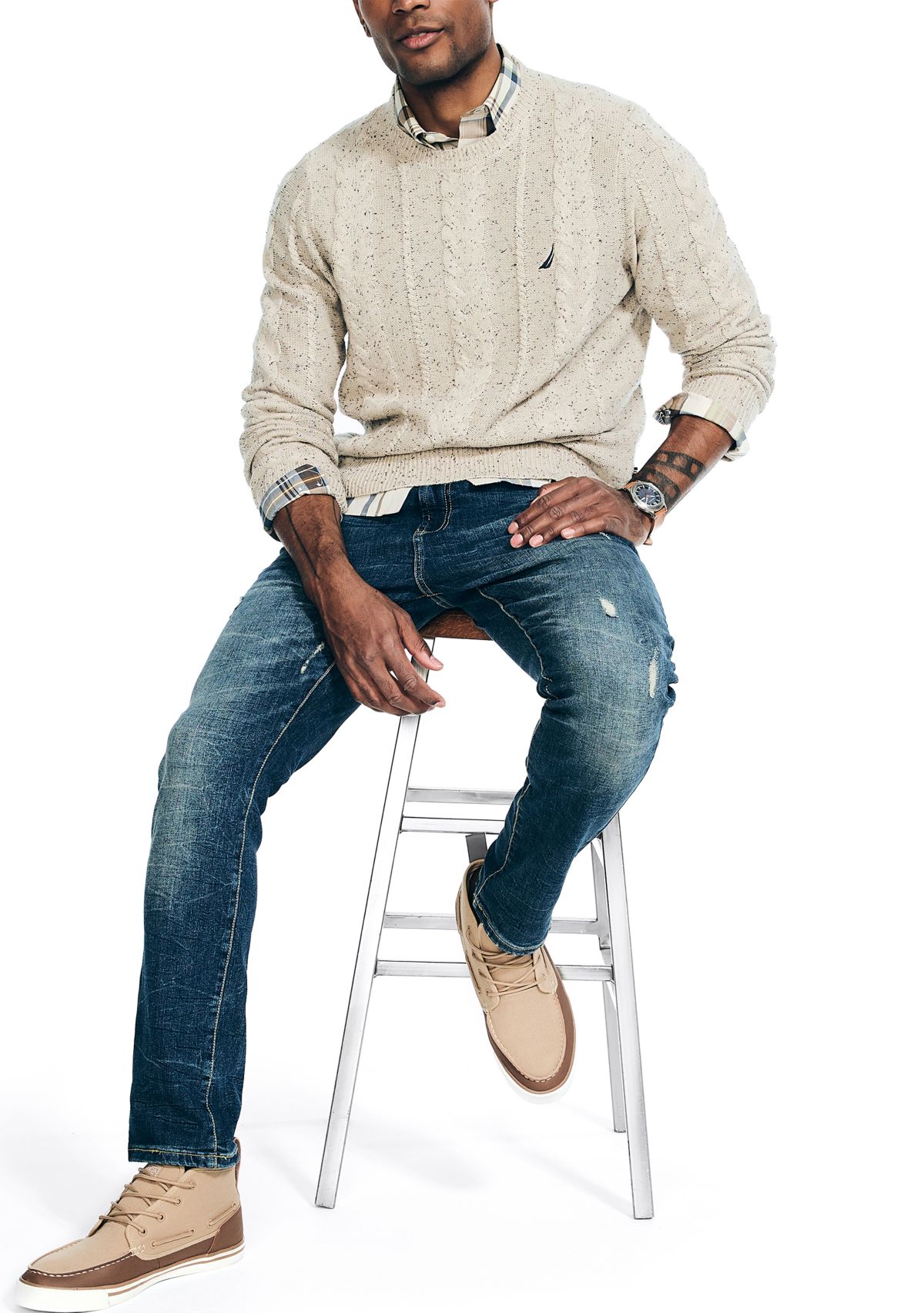 Sustainably Crafted Cable Knit Crew Neck Sweater