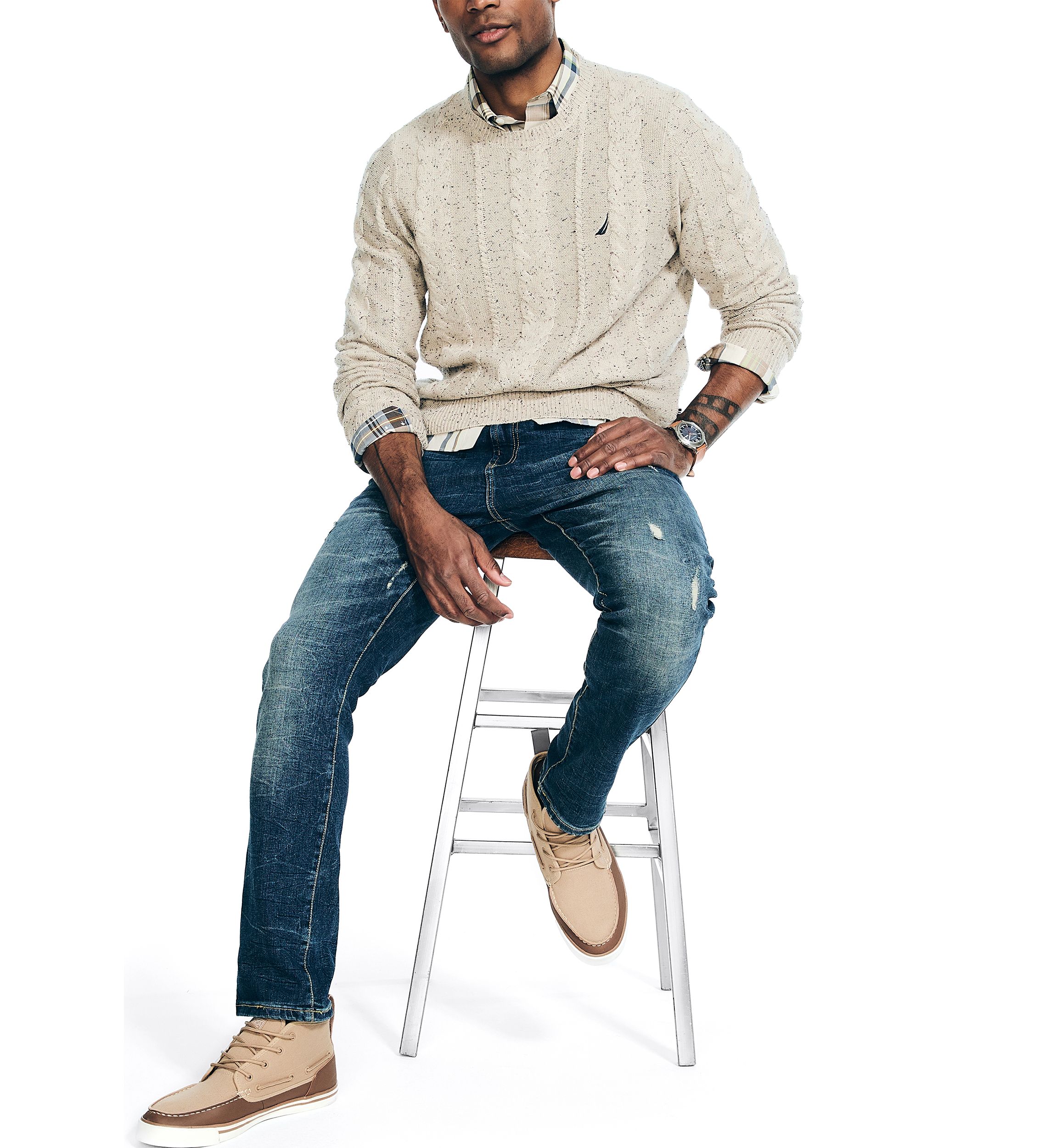 Sustainably Crafted Cable Knit Crew Neck Sweater