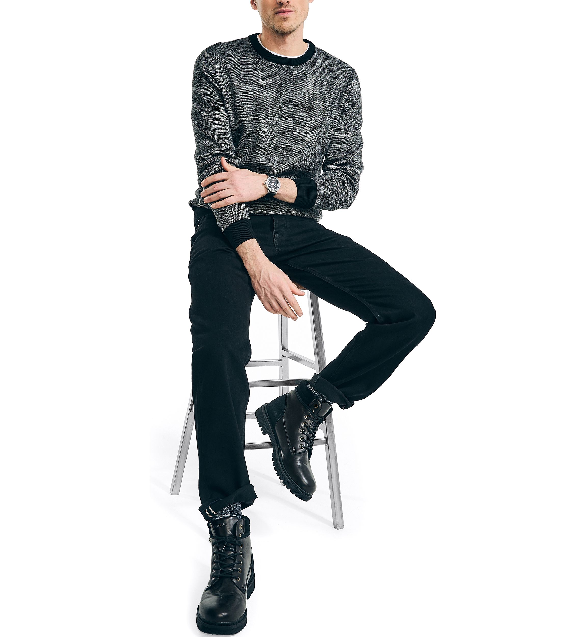 Sustainably Crafted Printed Crew Neck Sweater