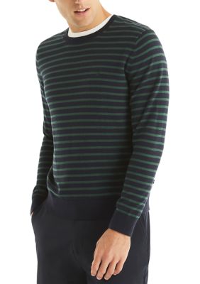 Nautica Men's Navtech Striped Crew Neck Sweater, Navy Blue, 2XL