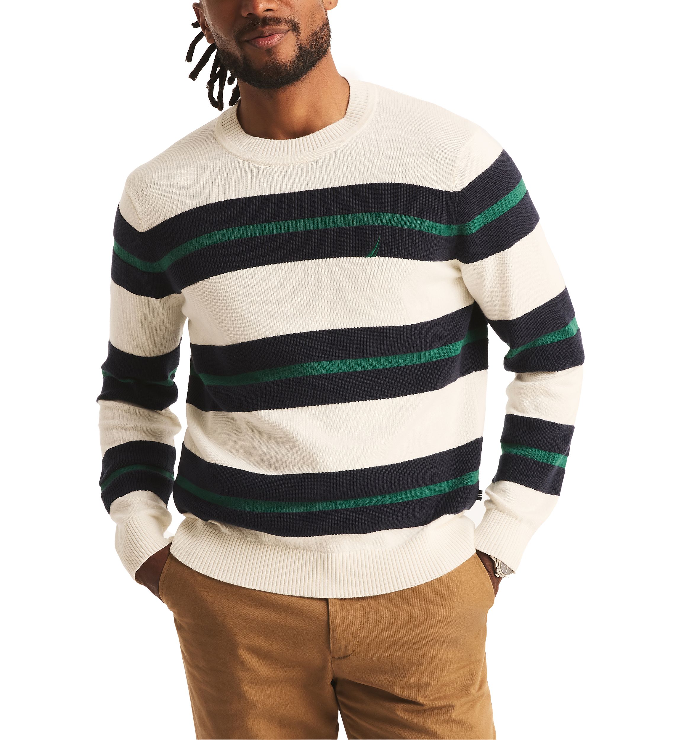 Striped Textured Crew Neck Sweatshirt 