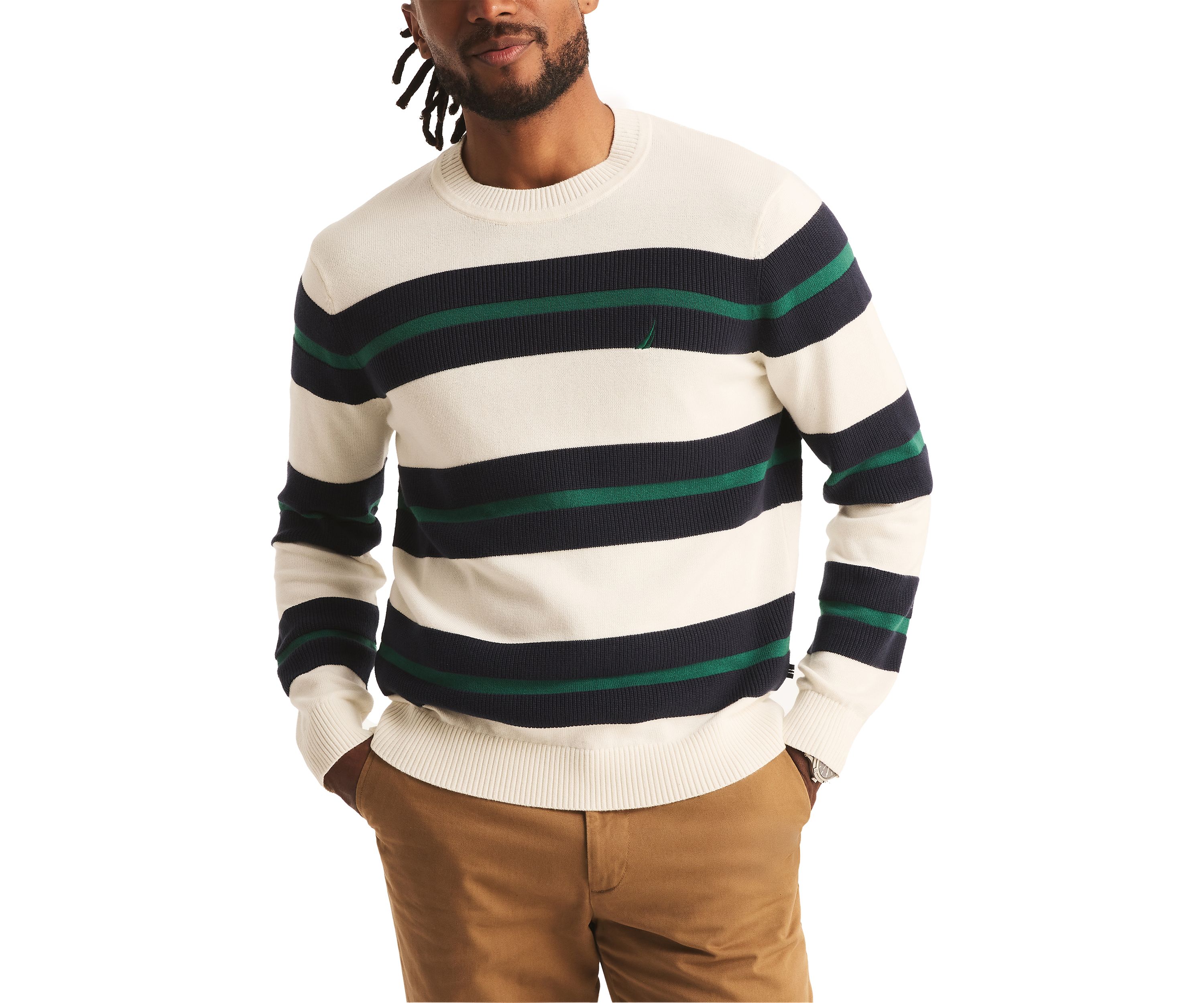 Striped Textured Crew Neck Sweatshirt 