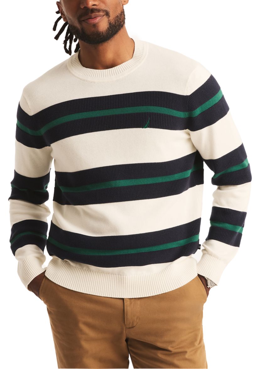 Striped Textured Crew Neck Sweatshirt 