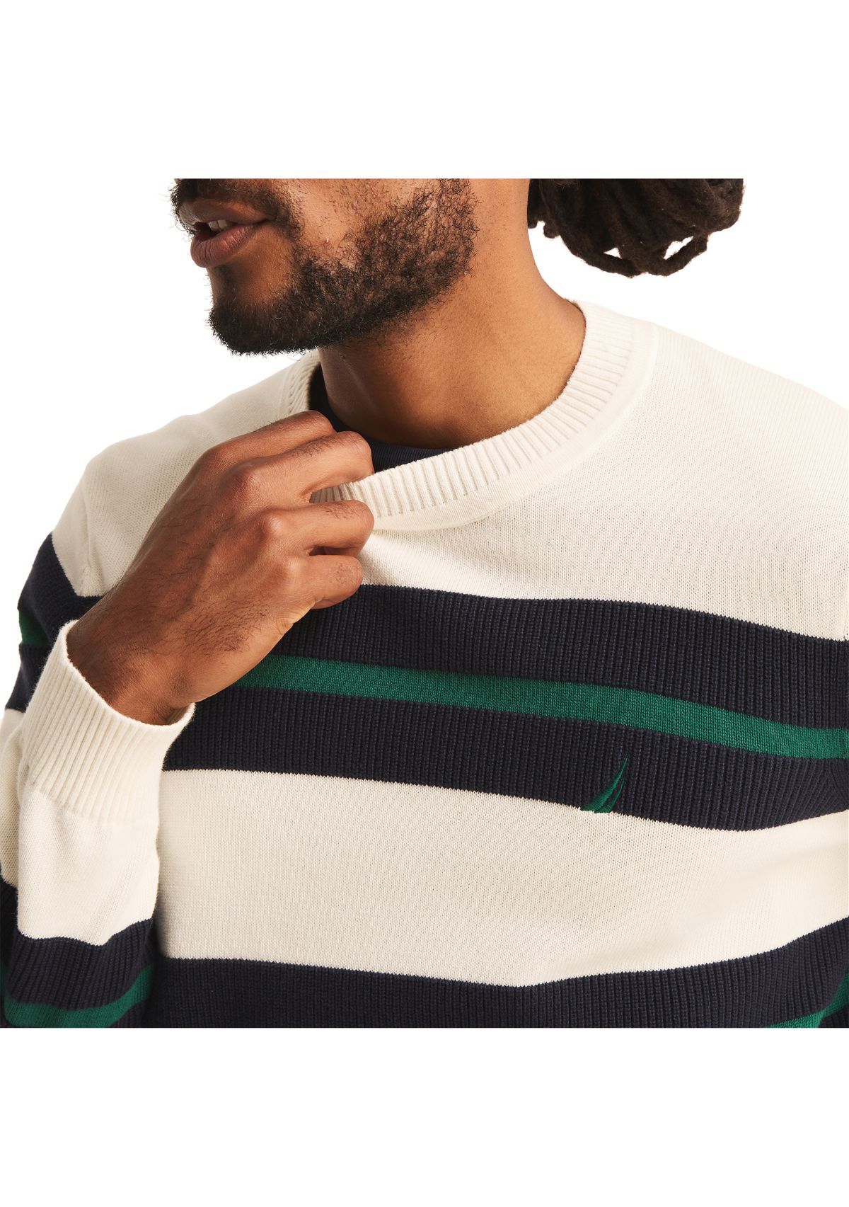 Striped Textured Crew Neck Sweatshirt 