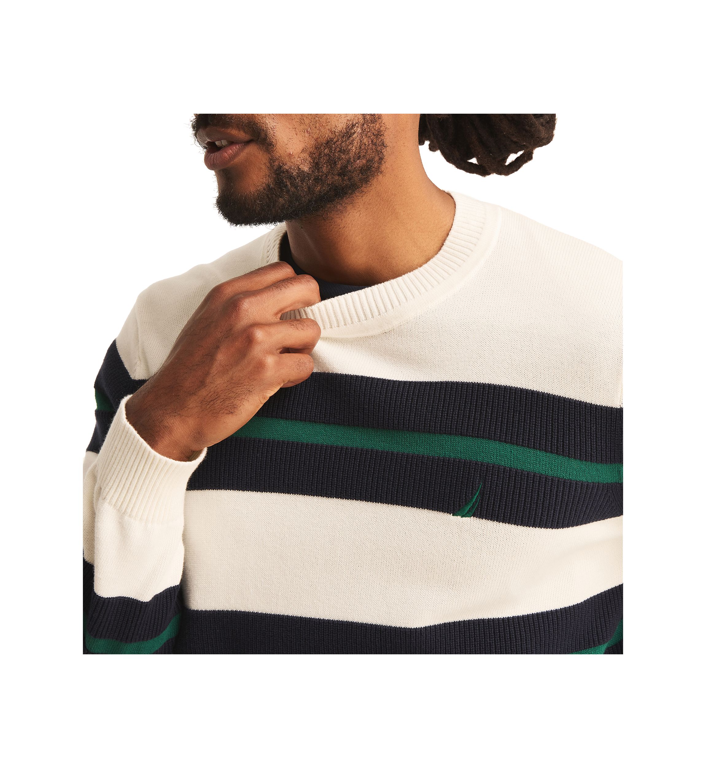 Striped Textured Crew Neck Sweatshirt 
