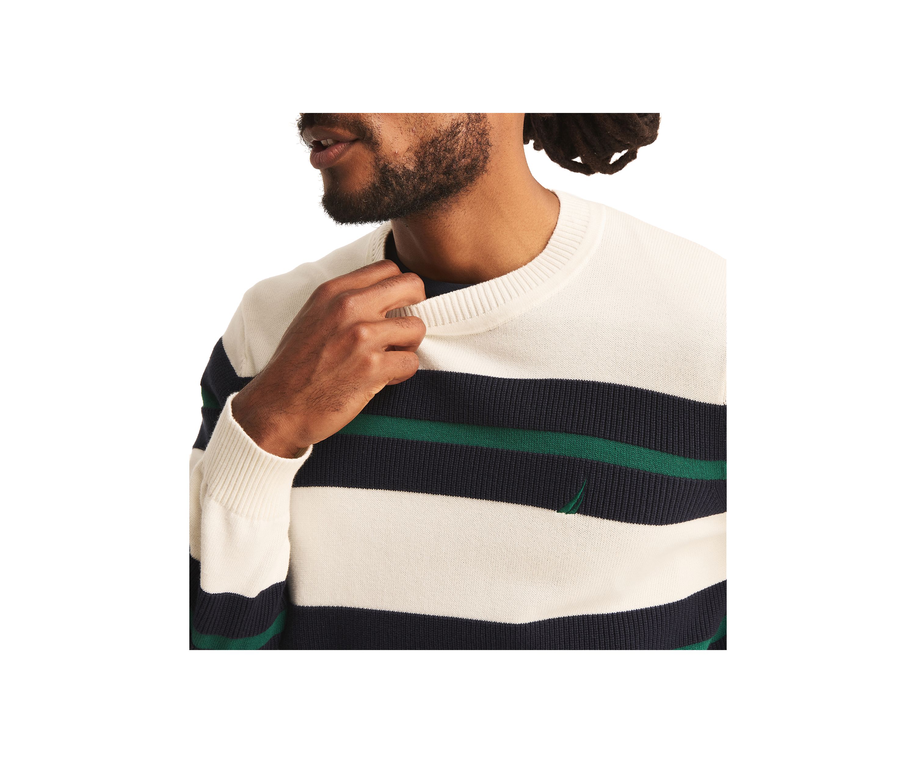 Striped Textured Crew Neck Sweatshirt 