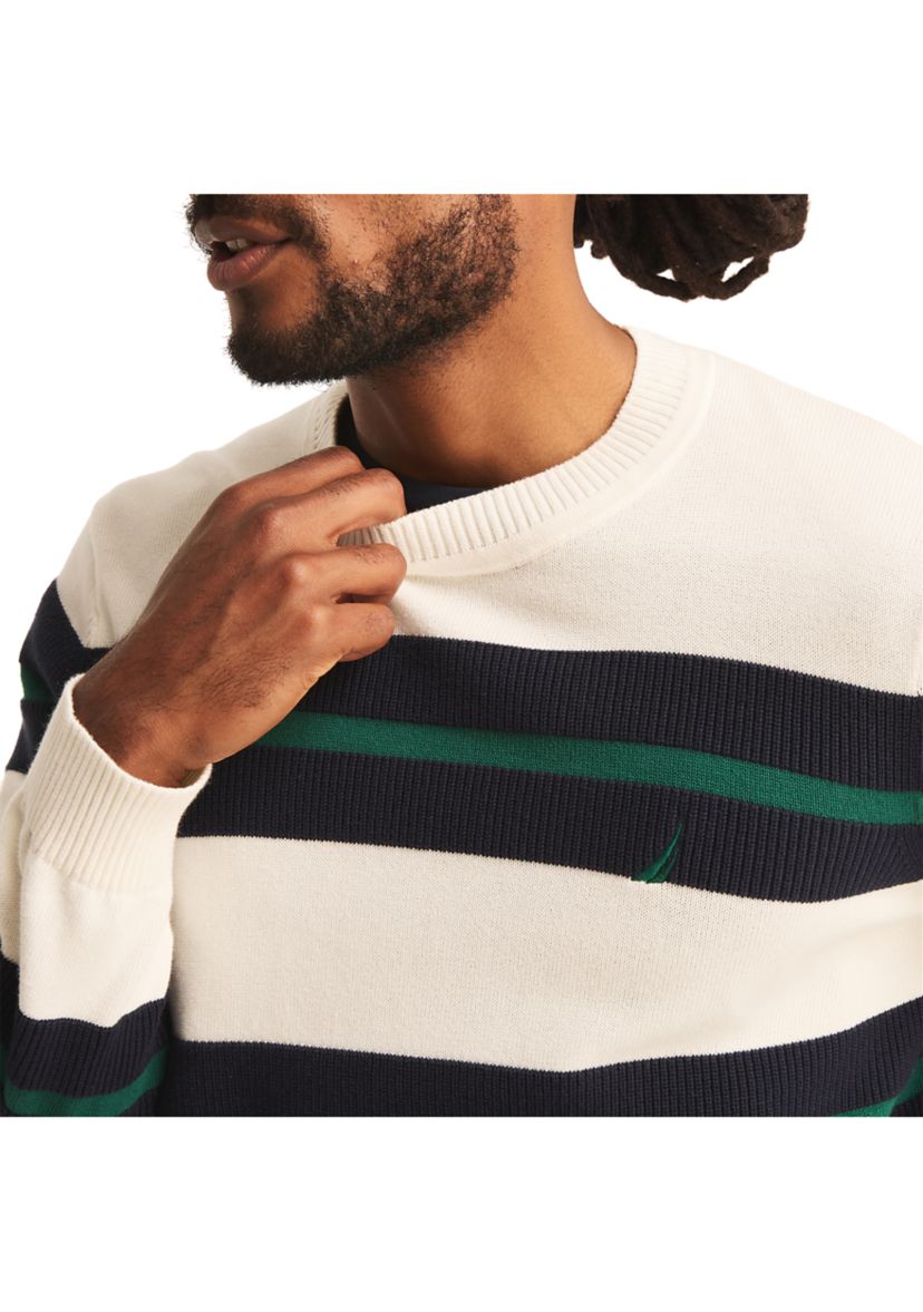 Striped Textured Crew Neck Sweatshirt 