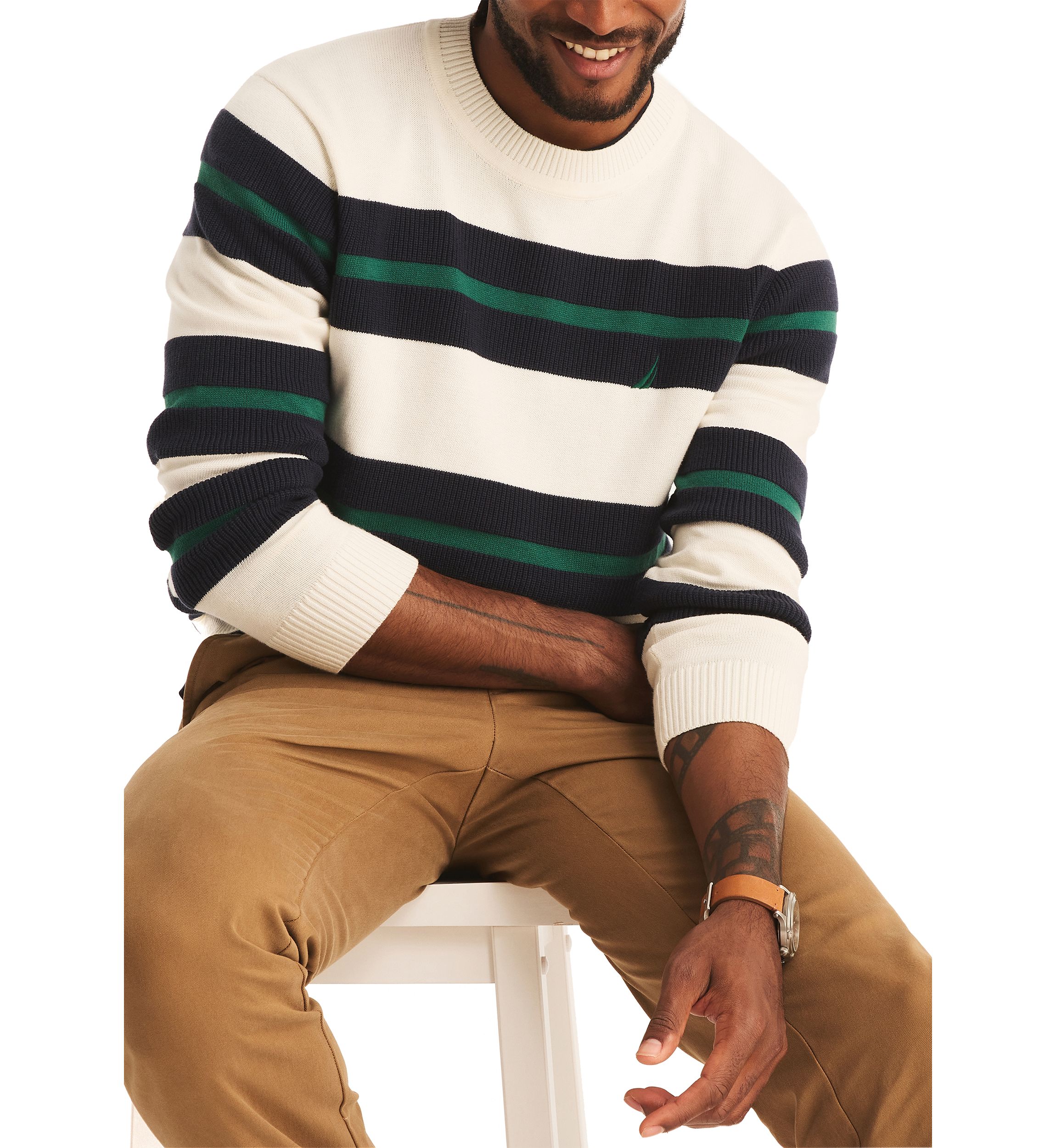 Striped Textured Crew Neck Sweatshirt 