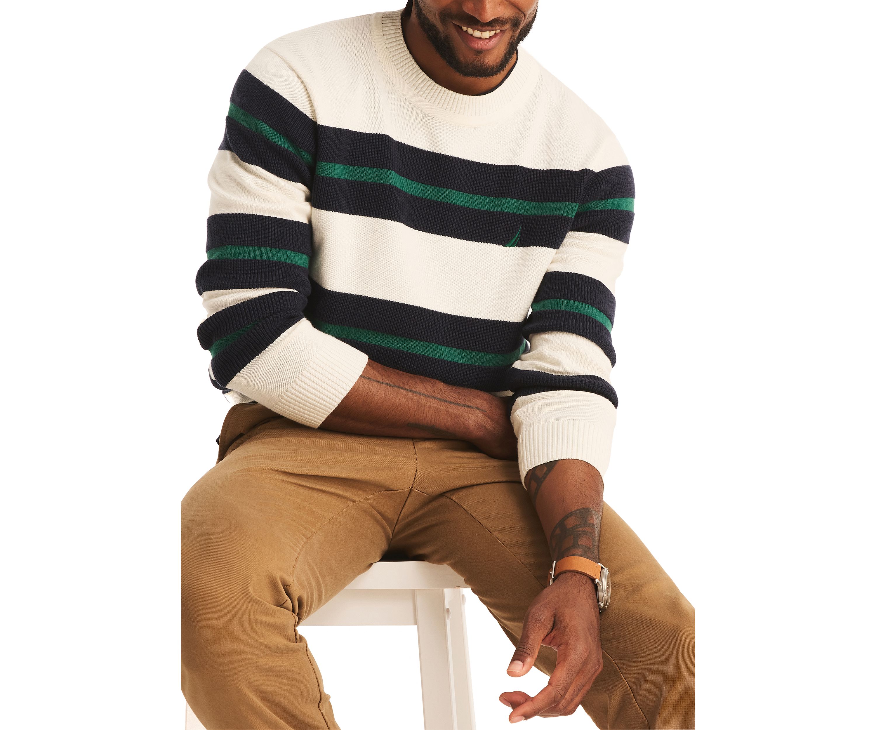 Striped Textured Crew Neck Sweatshirt 