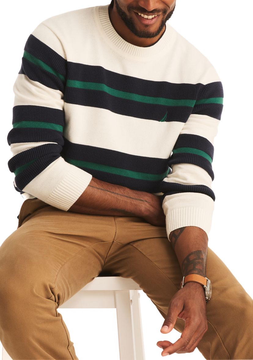 Striped Textured Crew Neck Sweatshirt 