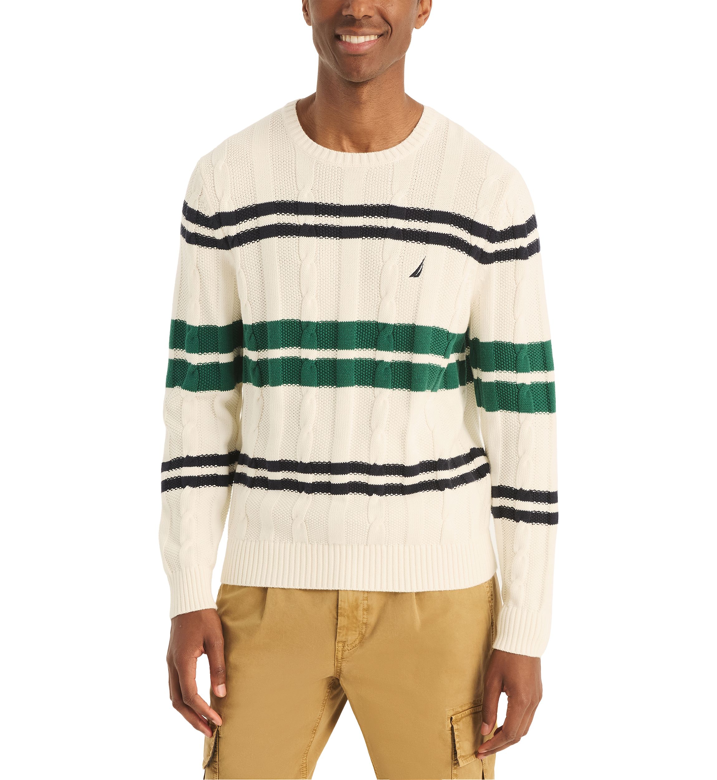 Striped Cable-Knit Sweater