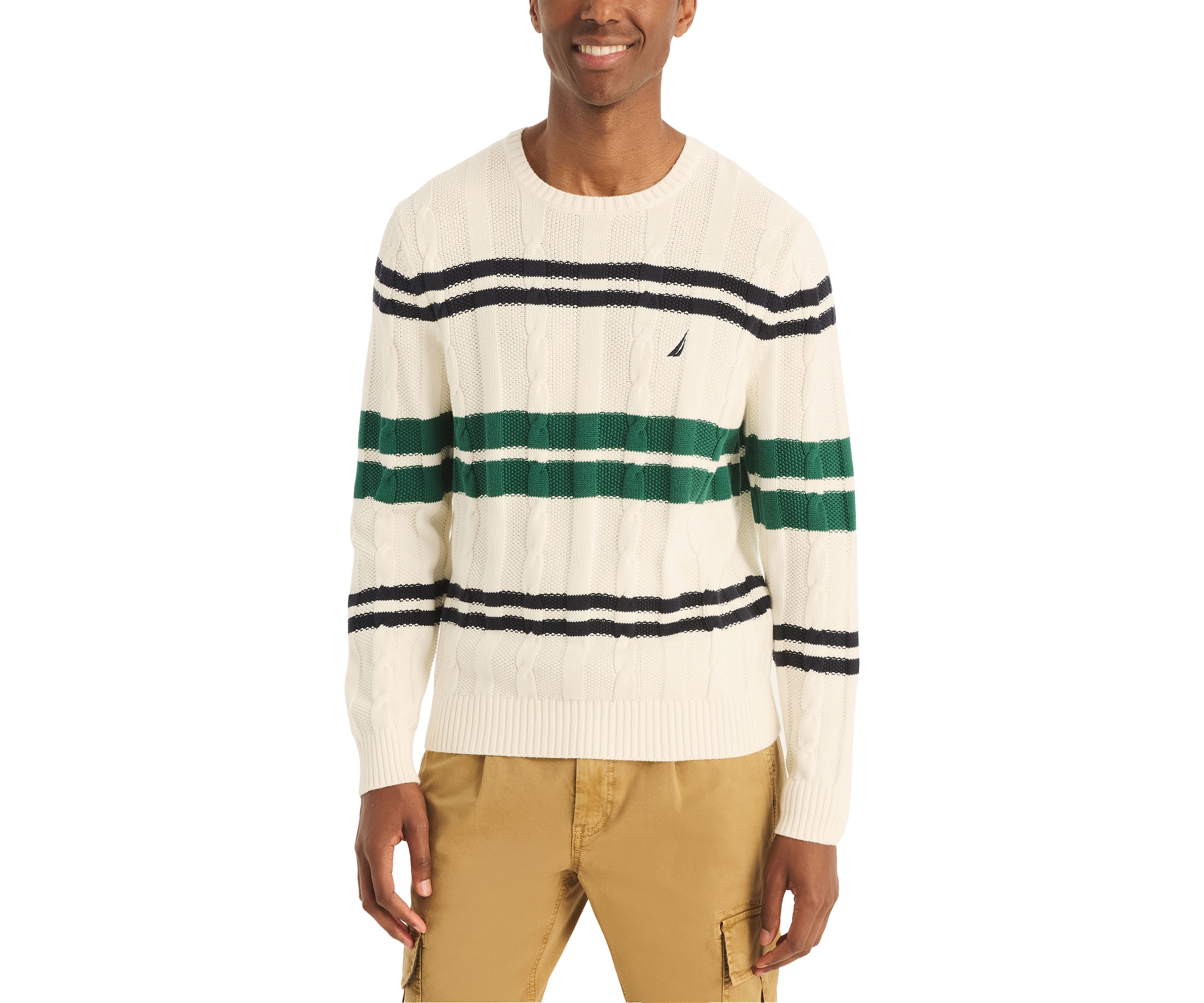 Striped Cable-Knit Sweater