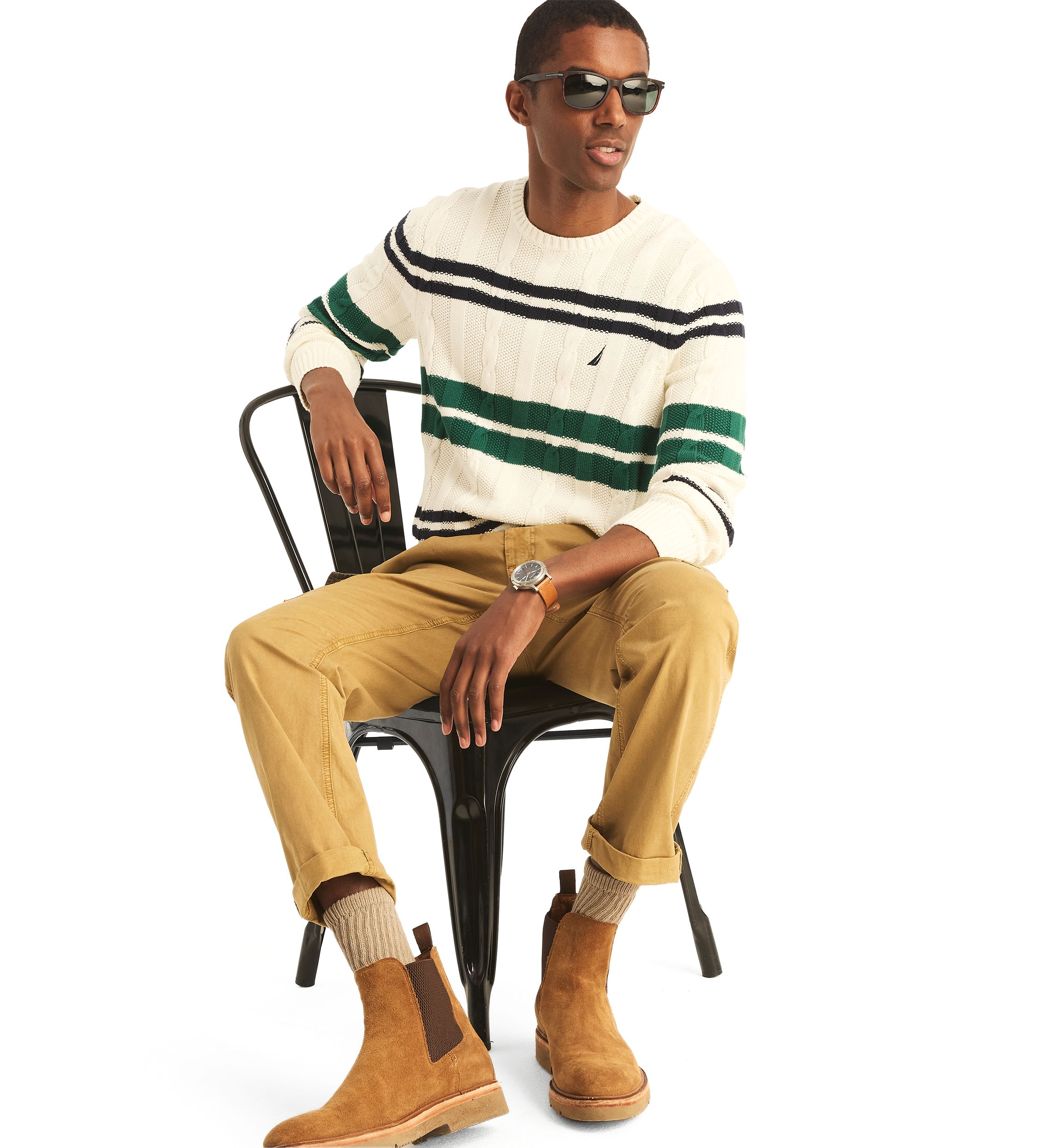 Striped Cable-Knit Sweater