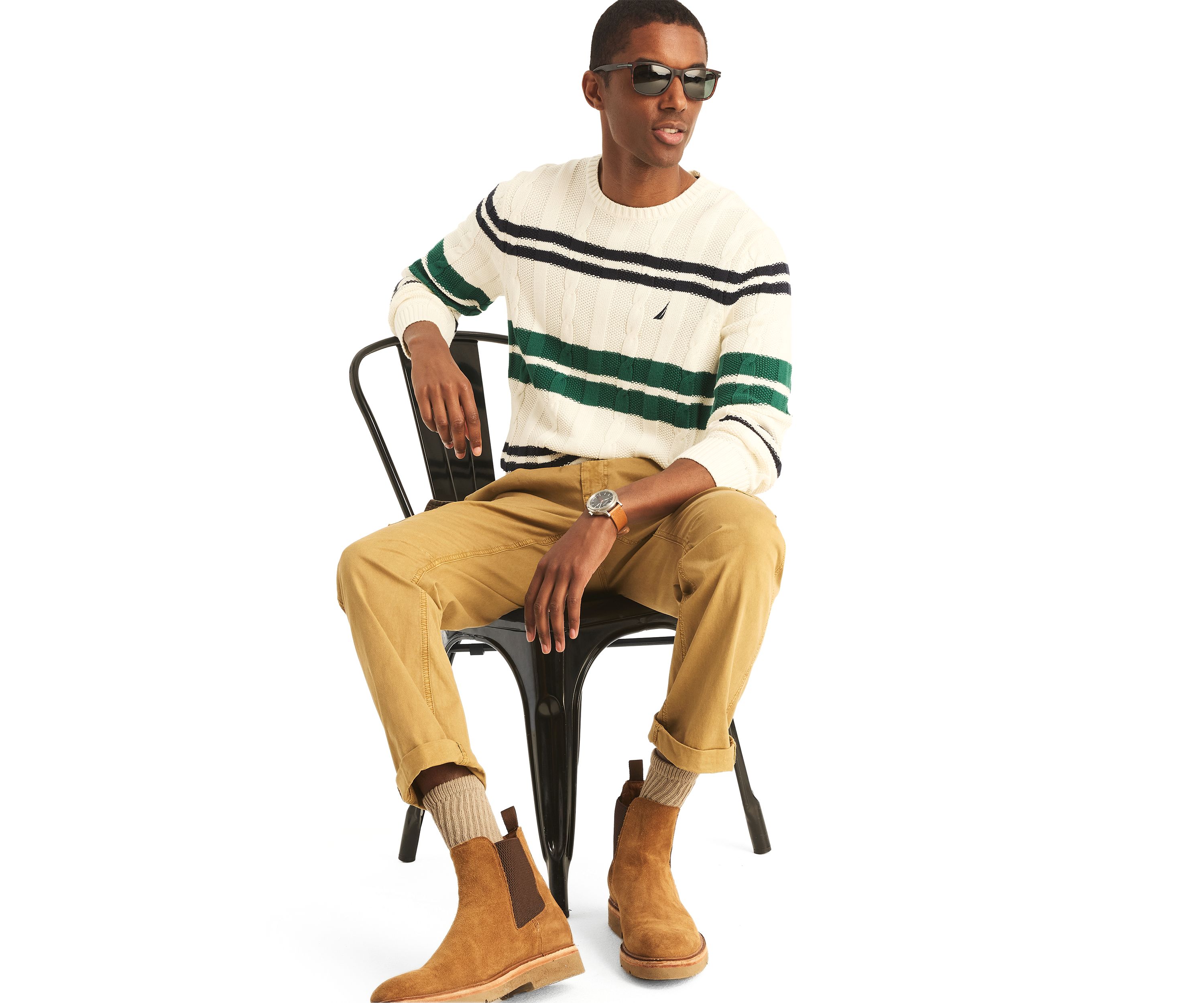 Striped Cable-Knit Sweater