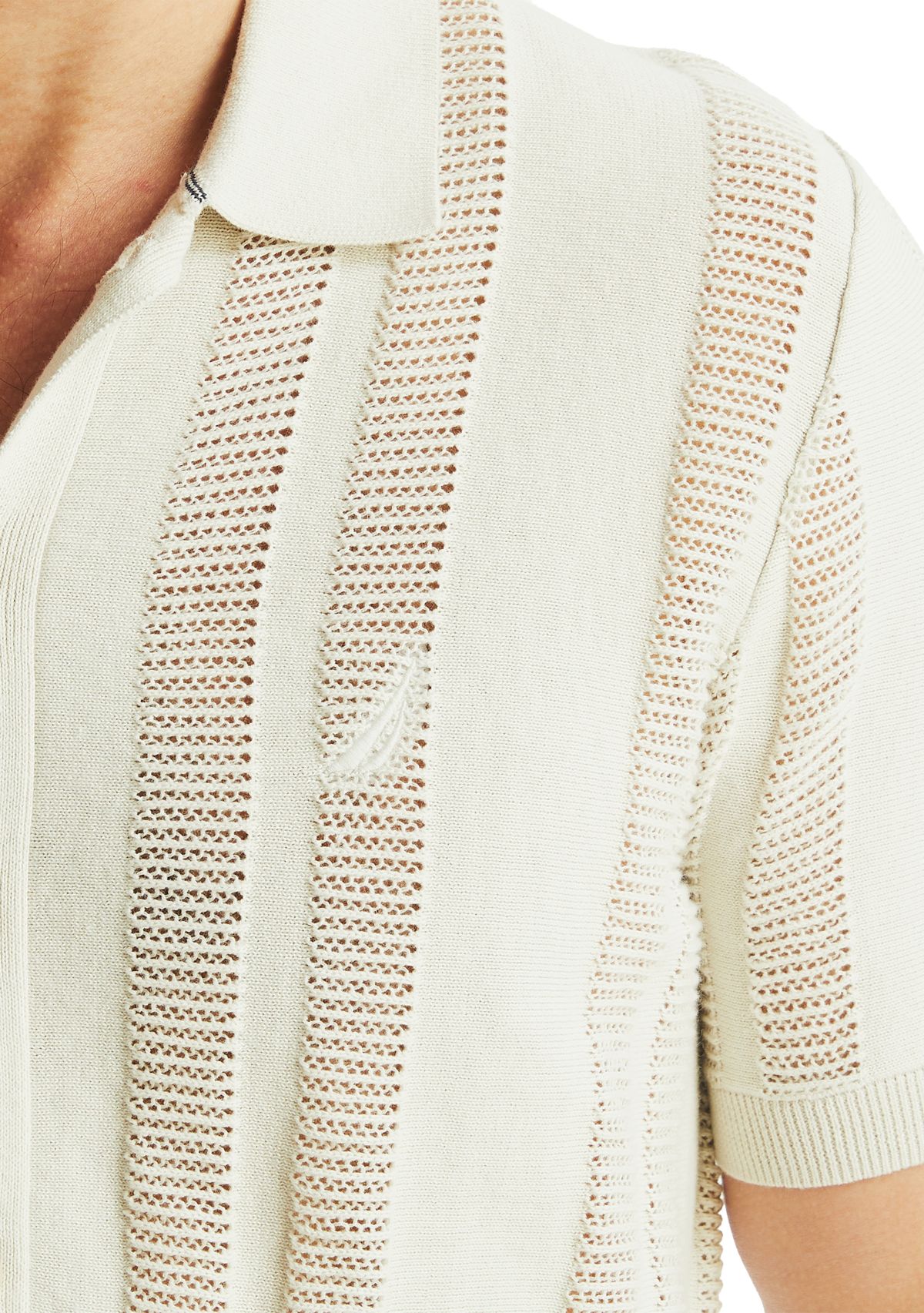 Textured Striped Button-Up Sweater Polo