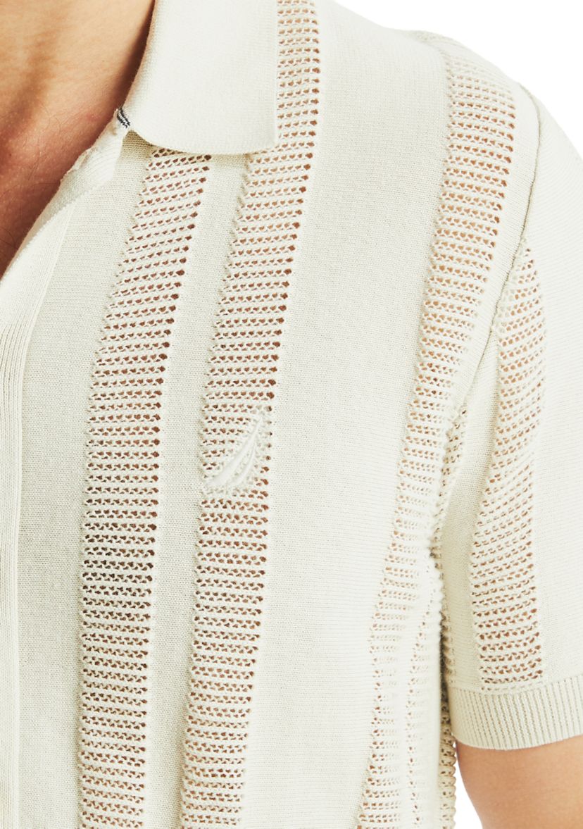 Textured Striped Button-Up Sweater Polo