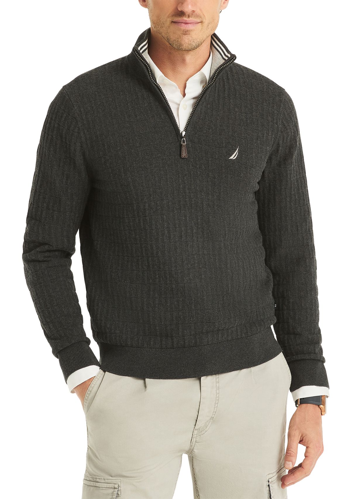 Textured Logo Quarter Zip Sweater