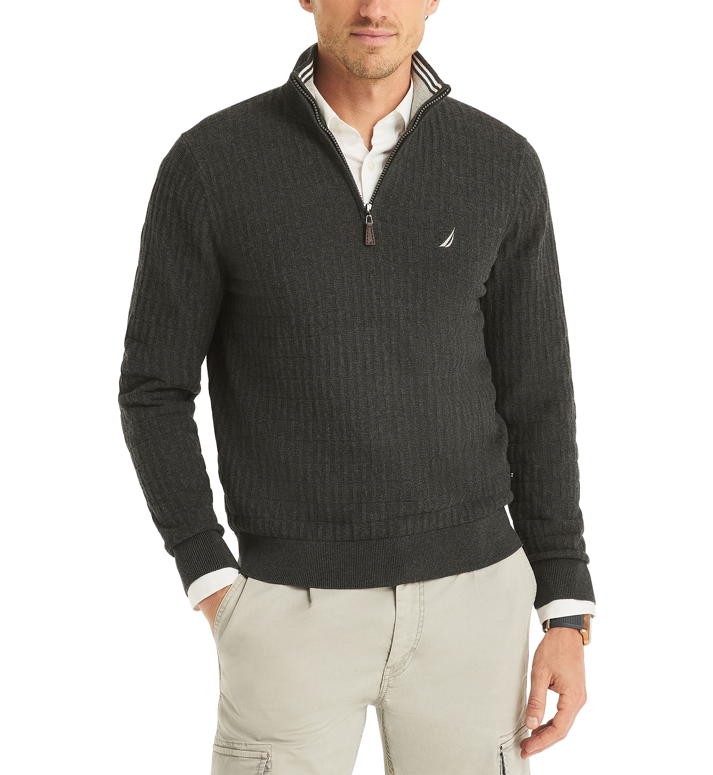 Textured Logo Quarter Zip Sweater