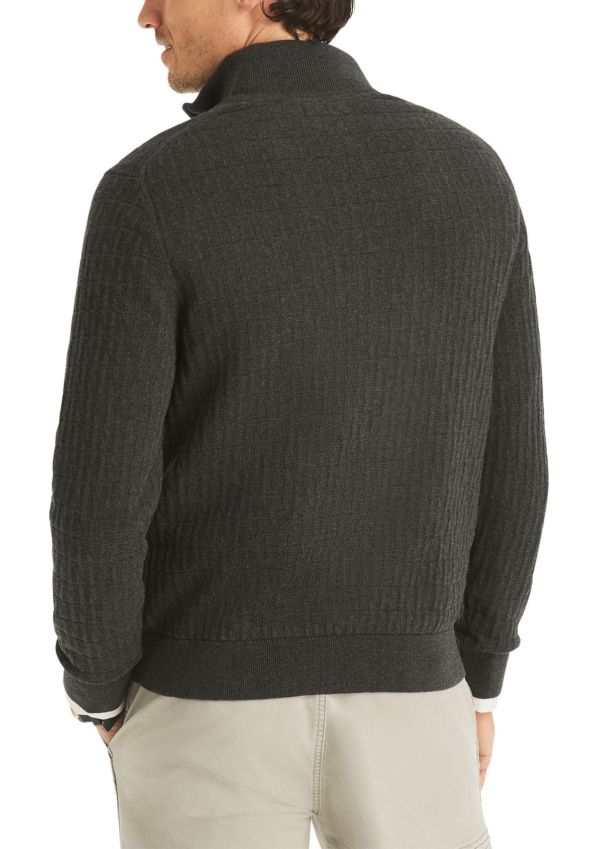 Textured Logo Quarter Zip Sweater