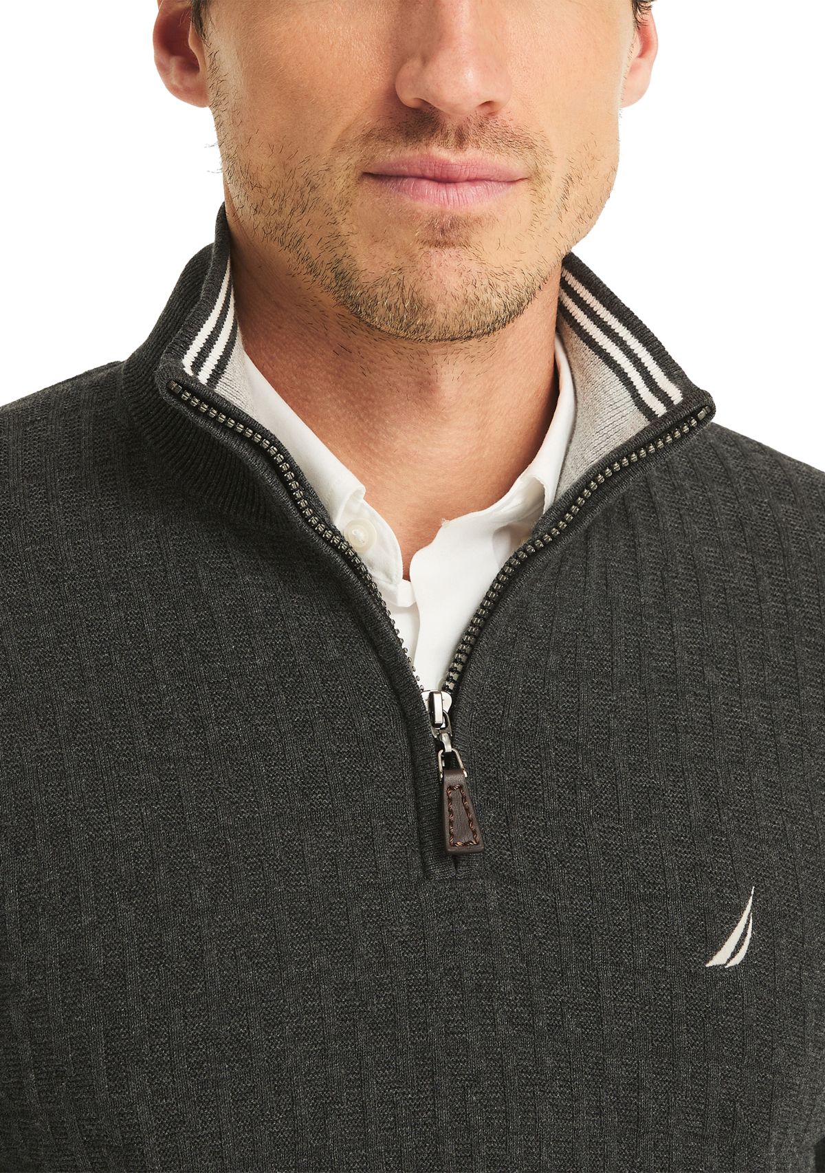 Textured Logo Quarter Zip Sweater