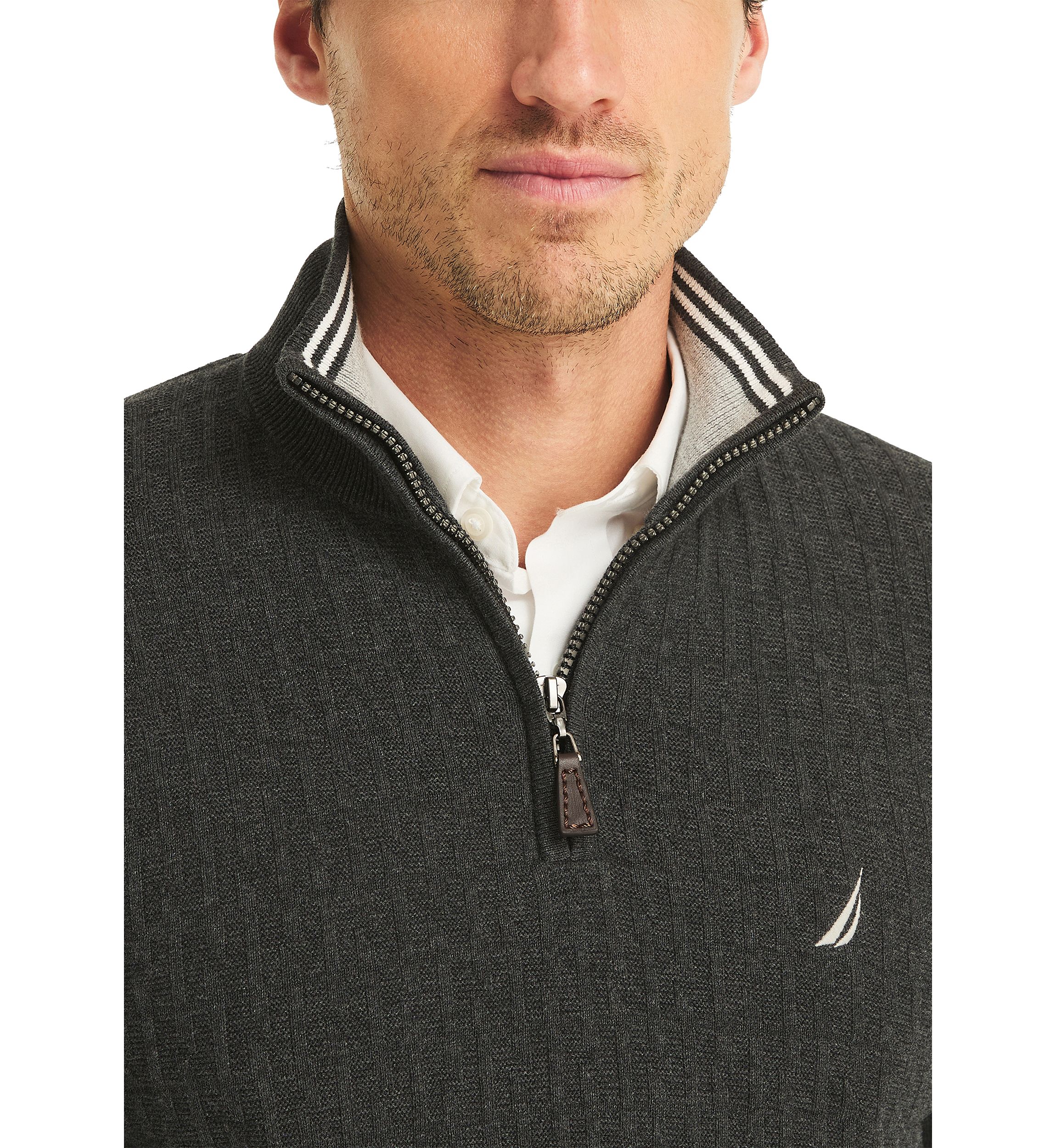 Textured Logo Quarter Zip Sweater