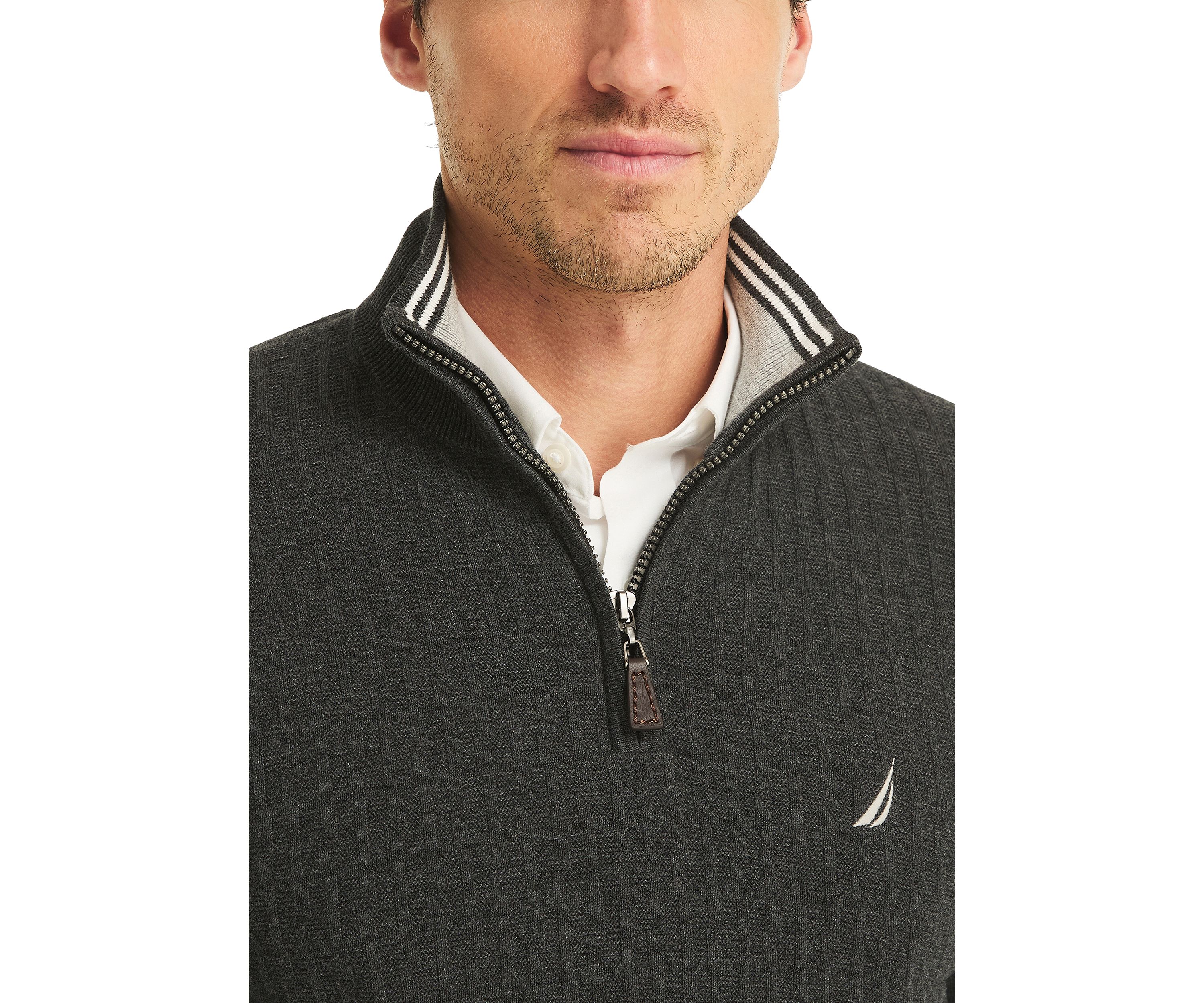Textured Logo Quarter Zip Sweater