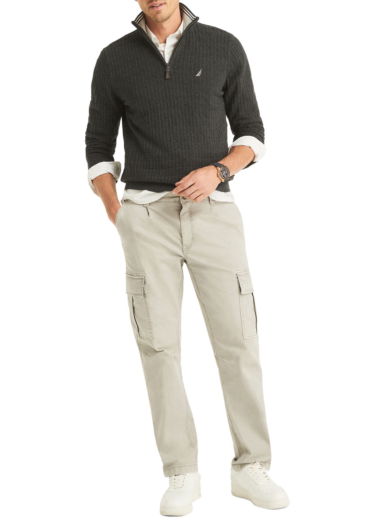 Textured Logo Quarter Zip Sweater