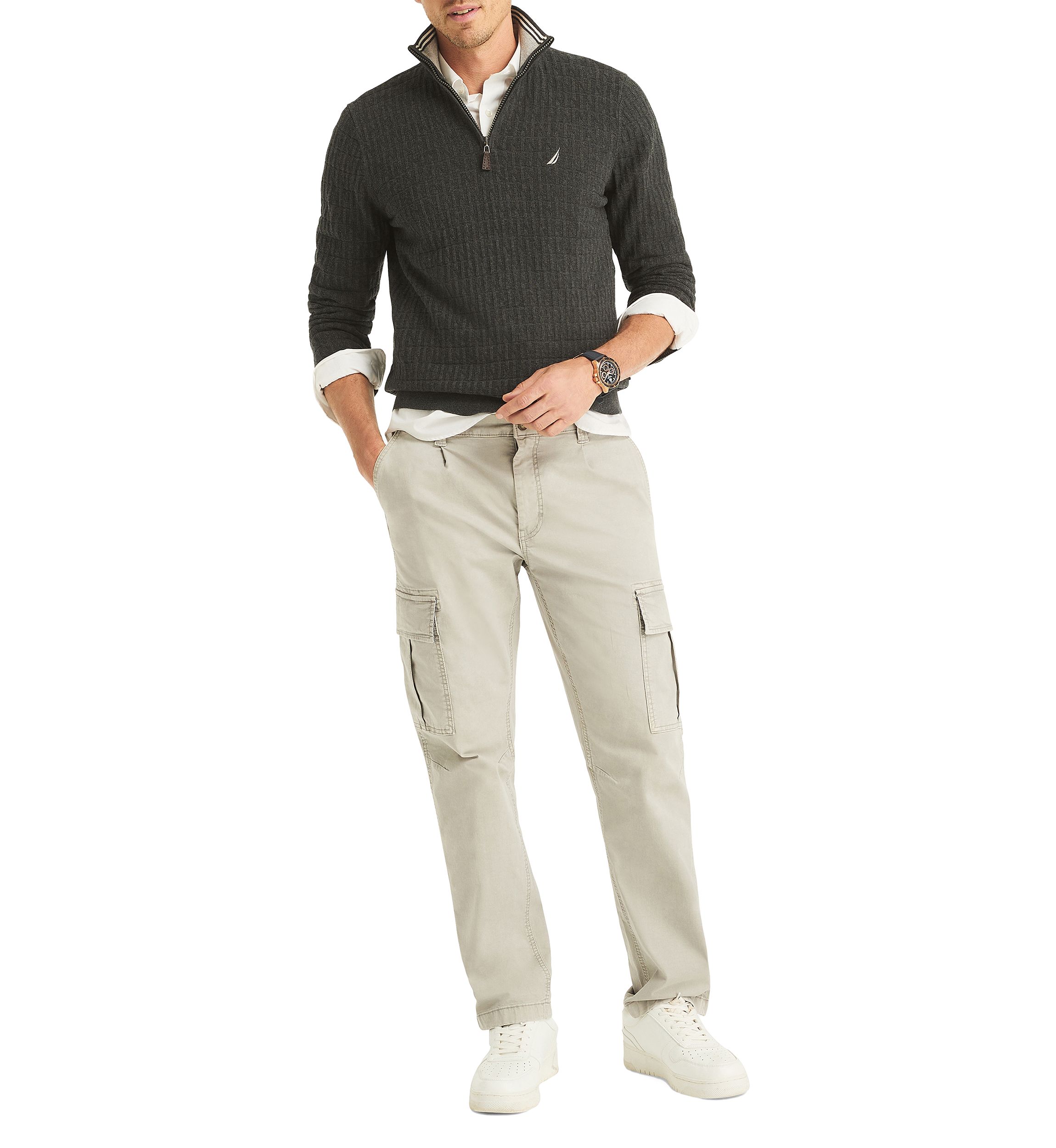 Textured Logo Quarter Zip Sweater