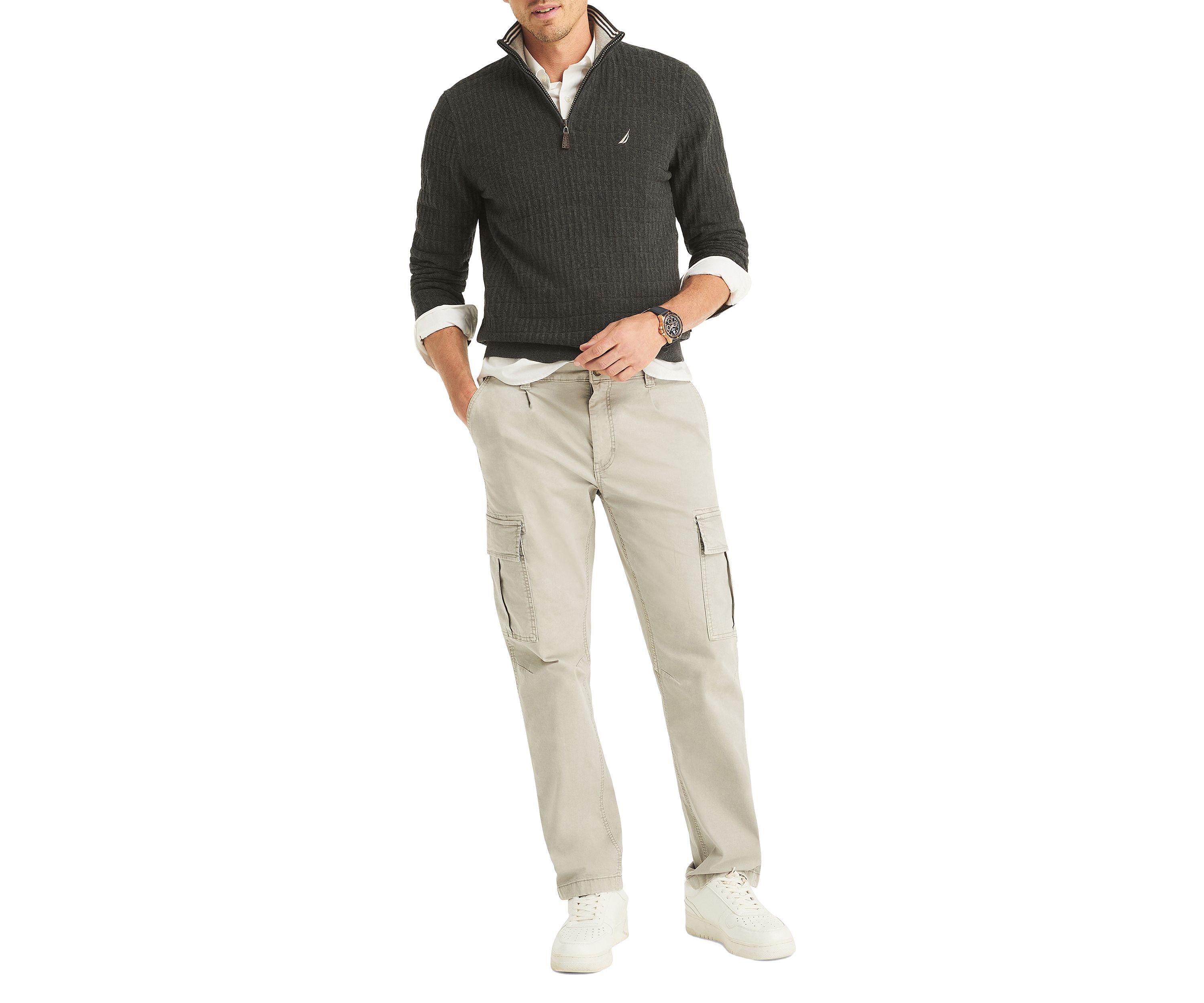 Textured Logo Quarter Zip Sweater