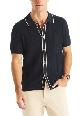 Nautica Men's Textured Open Front Sweater Polo, Navy Blue, 2XL Regular