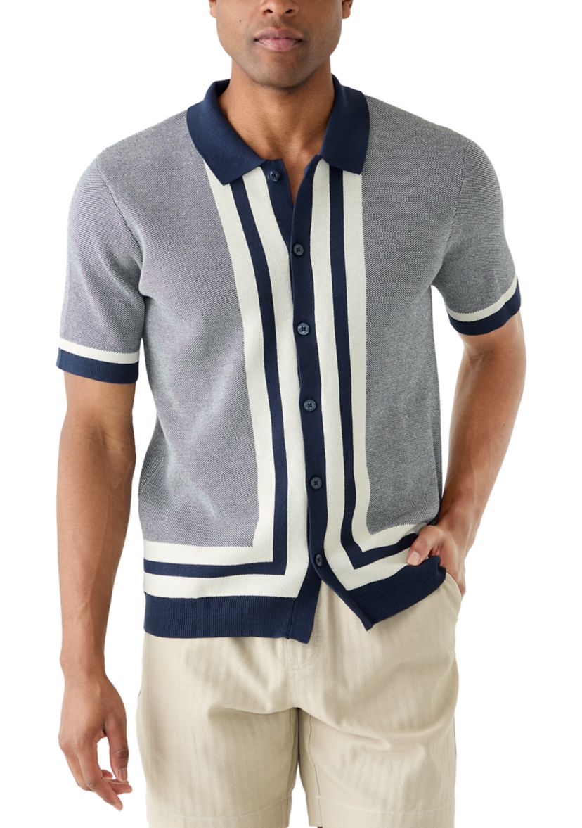 mens pullover short sleeve dress shirts Spring + Mercer Men's Button Down Short Sleeve Sweater