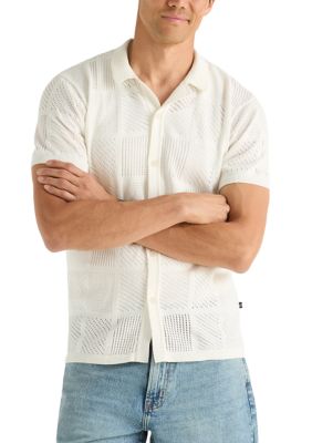 Nautica Men's Short Sleeve Open Square Sweater, White, 2XL Regular