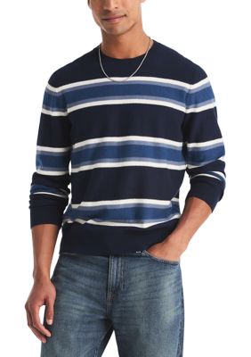 Nautica Men's Performance Striped Crewneck Sweater, Navy Blue, 2XL Regular