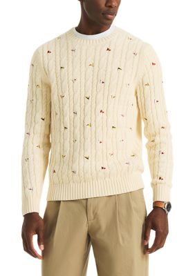 Nautica Men's Embroidered Cable Crewneck Sweater, S Regular