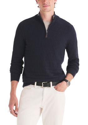 Nautica Men's Textured Logo Quarter-Zip Sweater, Navy Blue, 2XL Regular