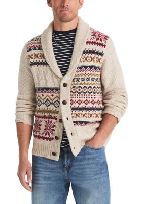 Nautica Men's Fair Isle Shawl Collar Cardigan, 2XL Regular