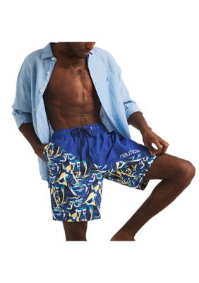 8" Diagonal Stripe Quick-Dry Swim Trunks