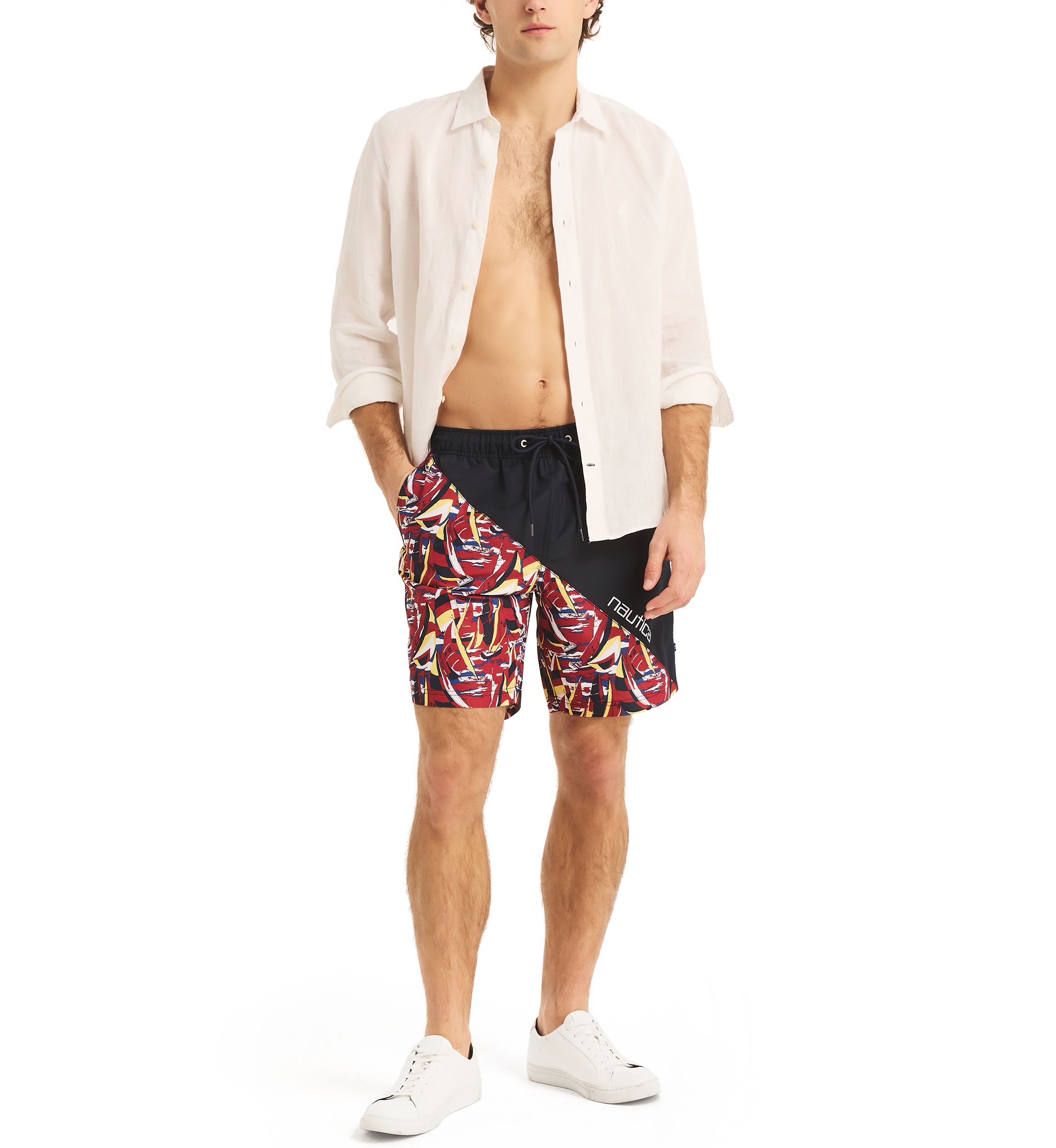 8" Diagonal Stripe Quick-Dry Swim Trunks