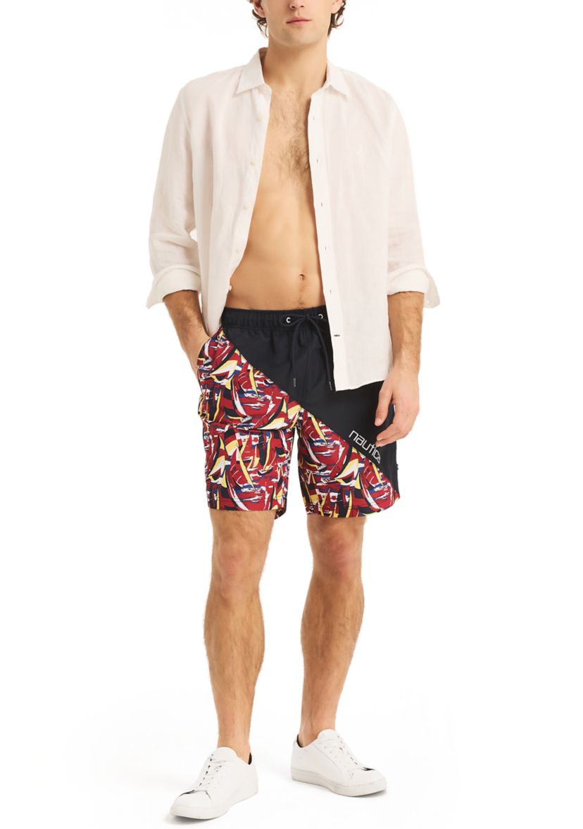 8" Diagonal Stripe Quick-Dry Swim Trunks