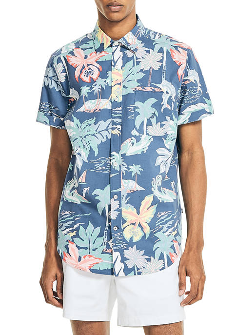 Nautica Palm and Fish Print Short Sleeve Shirt
