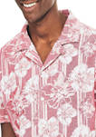 Tropical Geo Print Linen Short Sleeve Shirt 