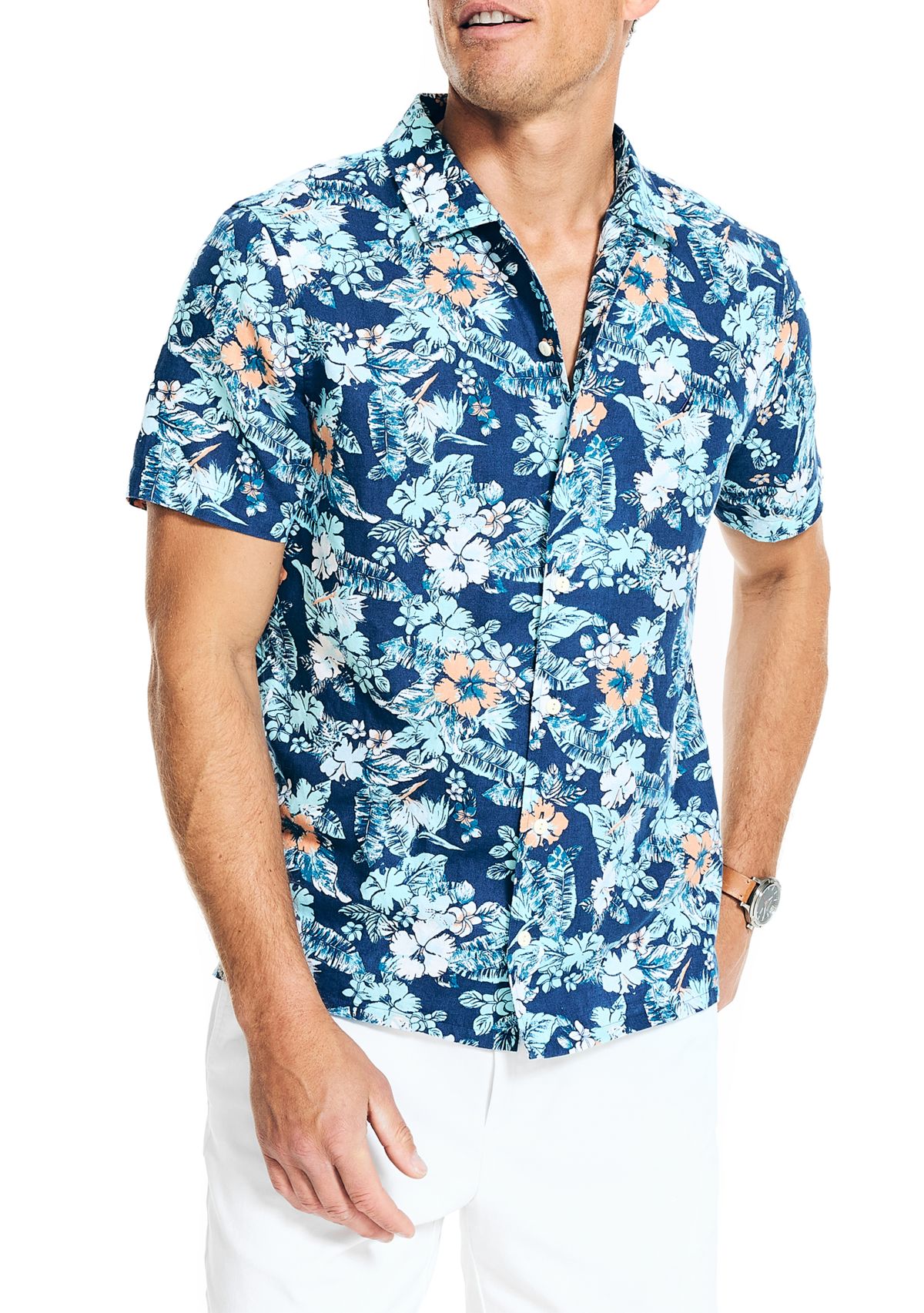  Sustainably Crafted Printed Linen Short-Sleeve Shirt