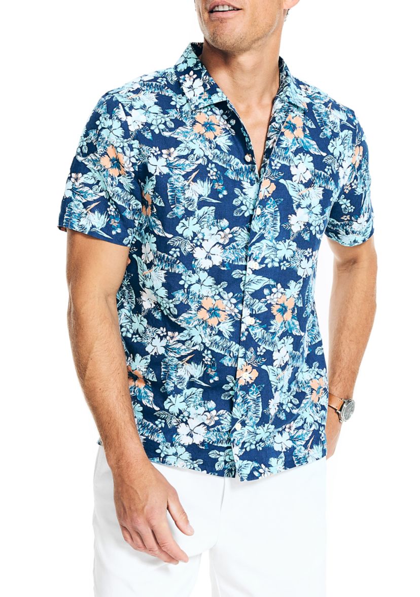  Sustainably Crafted Printed Linen Short-Sleeve Shirt